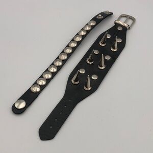 Black Studded Imitation Leather Bracelet Set of 2 New